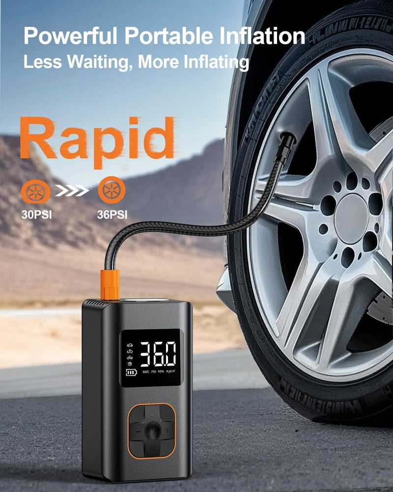 Ripom Tire Inflator Portable Air Compressor - 150 PSI Portable Air Pump for Car Tires, Cordless Electric Bike Tire Pump with Digital Pressure Gauge, LED Light for Auto, Motorcycle, Bicycle, Ball - Image 2